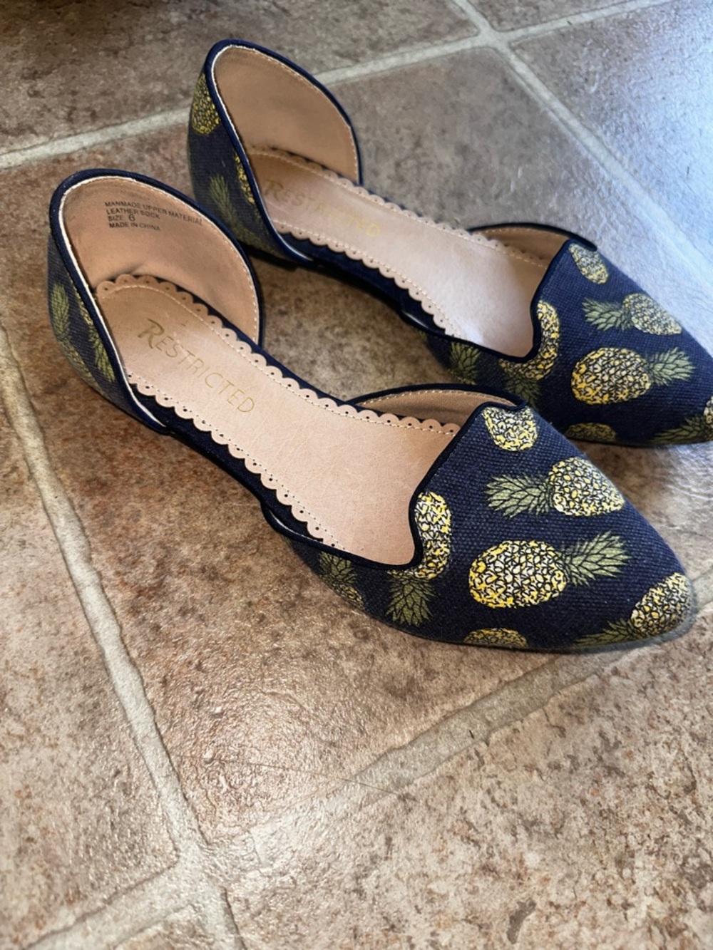 Restricted Navy Pineapple Print D'Orsay Flats